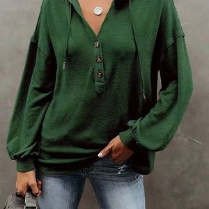 Women's V Neck Long Sleeve Loose Sweatshirt